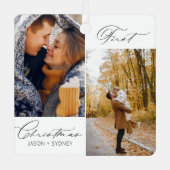 Modern stijlvol koppel eerste kerstscript foto metalen ornament (Voorkant)