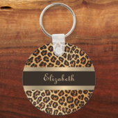 Modern Stijlvol Luipaard Patroon Bruin & Gouden St Sleutelhanger (Voorkant)