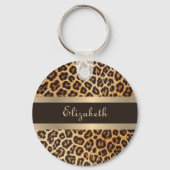 Modern Stijlvol Luipaard Patroon Bruin & Gouden St Sleutelhanger (Achterkant)