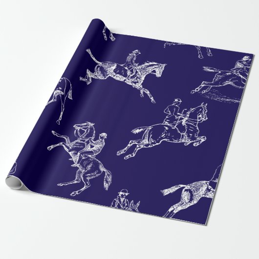 Modern Stijlvol Marine Blauw Paardrijden Toile Cadeaupapier (Uitgerold)