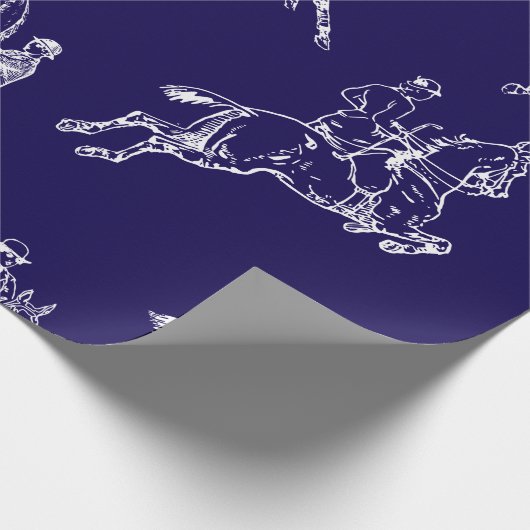 Modern Stijlvol Marine Blauw Paardrijden Toile Cadeaupapier (Hoek)