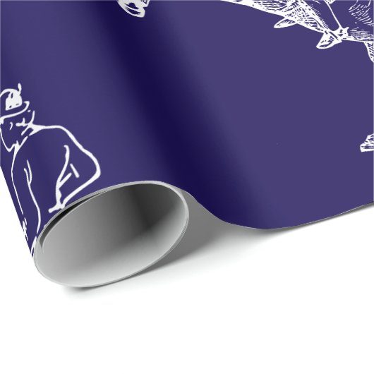 Modern Stijlvol Marine Blauw Paardrijden Toile Cadeaupapier (Rol Hoek)