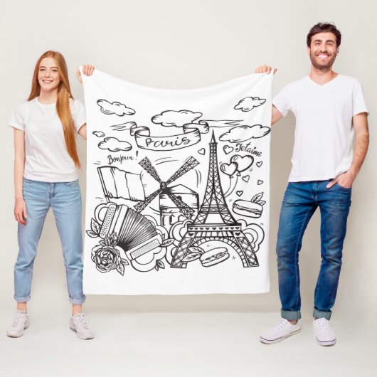 Modern stijlvol met de hand getekend Eiffeltoren P Fleece Deken (In situ)