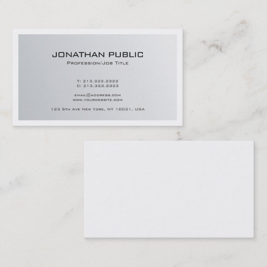 Modern stijlvol minimal design trendy zilveren loo visitekaartje (Voorkant / Achterkant)