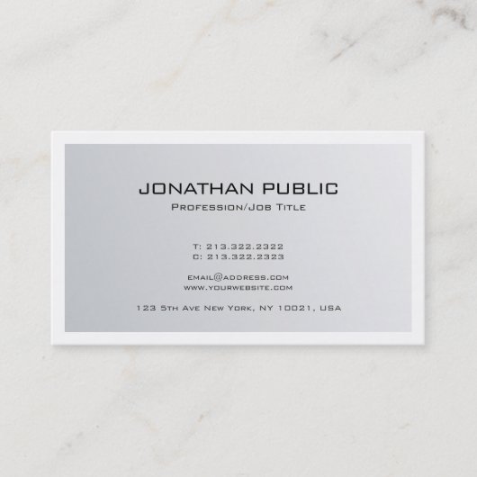 Modern stijlvol minimal design trendy zilveren loo visitekaartje (Voorkant)