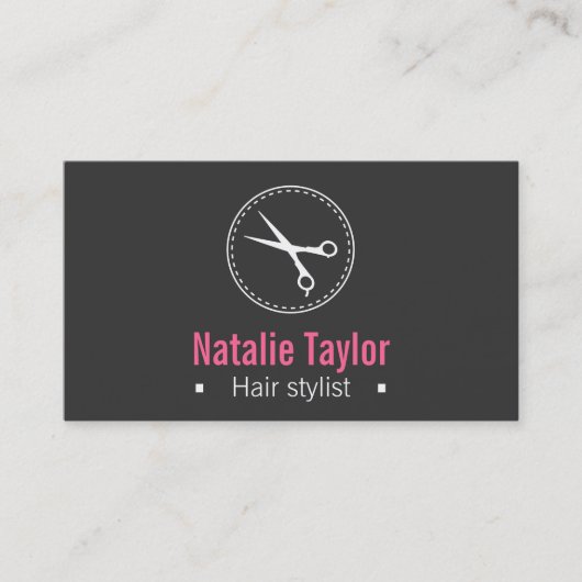 Modern, stijlvol, minimalistisch, zwart, haarstijl visitekaartje (Voorkant)