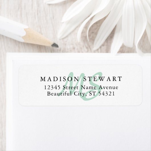 Modern stijlvol Mint Green Brush Monogram Etiket (Insitu)