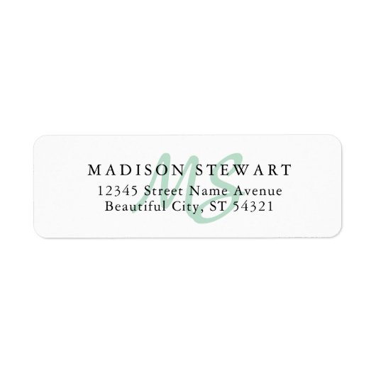 Modern stijlvol Mint Green Brush Monogram Etiket (Voorkant)