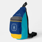 Modern stijlvol monogram blauw sling bag (Rechterhoek)