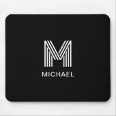 Modern Stijlvol Monogram Eenvoudig Slank Zwart Muismat (Voorkant)