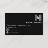Modern Stijlvol Monogram Eenvoudig Slank Zwart Visitekaartje (Achterkant)