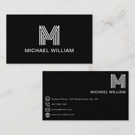 Modern Stijlvol Monogram Eenvoudig Slank Zwart Visitekaartje