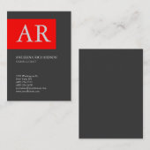 Modern stijlvol monogram elegant grijs rood visitekaartje (Voorkant / Achterkant)