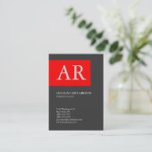 Modern stijlvol monogram elegant grijs rood visitekaartje (Staand voorkant)