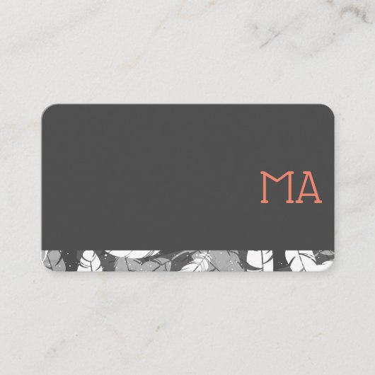 Modern stijlvol monogram / grijze veren trim visitekaartje (Voorkant)