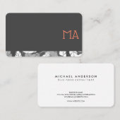 Modern stijlvol monogram / grijze veren trim visitekaartje (Voorkant / Achterkant)