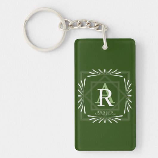 Modern stijlvol monogram groen sleutelhanger (Voorkant)