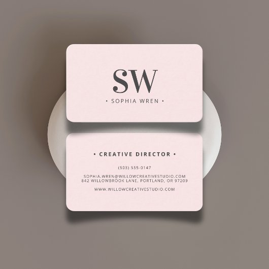 Modern Stijlvol Monogram Initiaal Minimal Blush Pi Visitekaartje