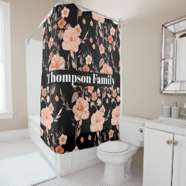 Modern stijlvol monogram l Bloemenpatroon l Zwart Douchegordijn
