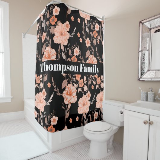 Modern stijlvol monogram l Bloemenpatroon l Zwart Douchegordijn (In situ)