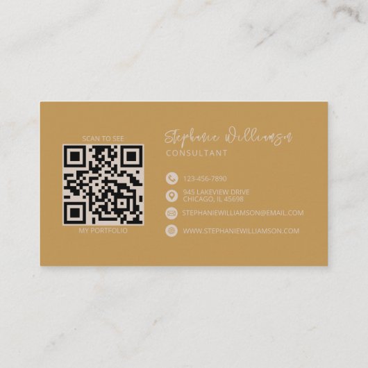 Modern stijlvol monogram QR-code minimaal goud Visitekaartje (Achterkant)