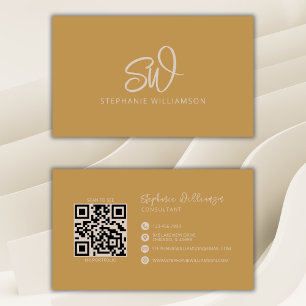 Modern stijlvol monogram QR-code minimaal goud Visitekaartje