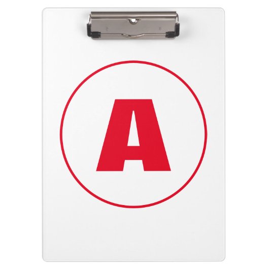 Modern stijlvol monogram rood Initiaal letter wit Klembord (Voorkant)