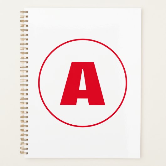 Modern stijlvol monogram rood Initiaal letter wit Planner (Voorkant)