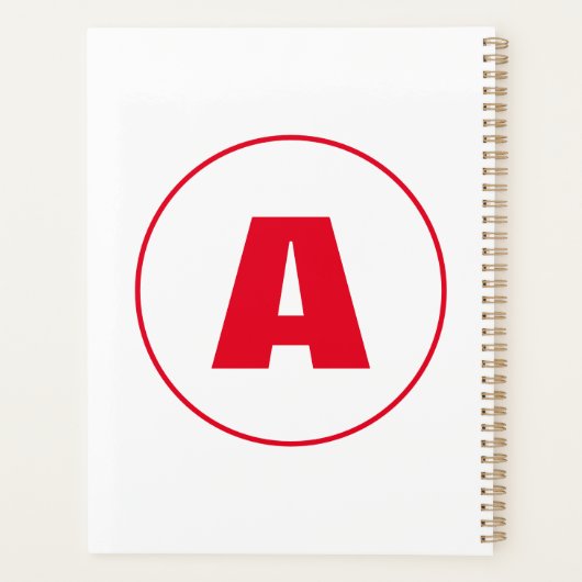 Modern stijlvol monogram rood Initiaal letter wit Planner (Achterkant)