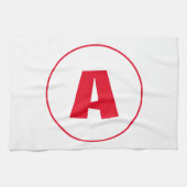 Modern stijlvol monogram rood Initiaal letter wit Theedoek (Horizontaal)