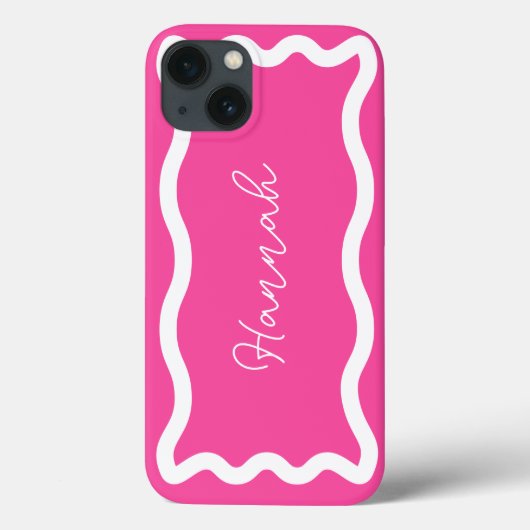 Modern Stijlvol Monogram Script Hot Pink Wavy Line Case-Mate iPhone Case (Achterkant)