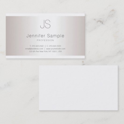 Modern stijlvol monogram stijlvol design en zilver visitekaartje (Voorkant / Achterkant)