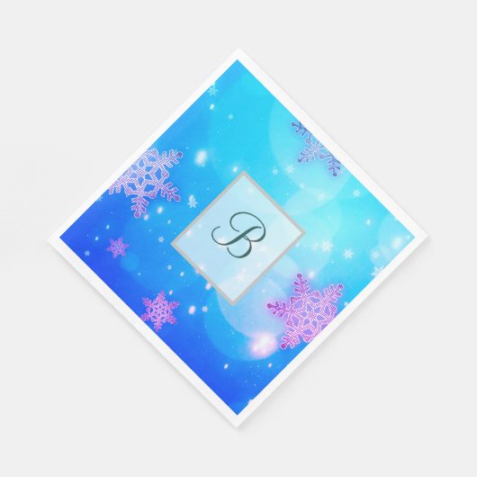 Modern stijlvol monogram wintersneeuwvlokken servet (Hoek)