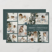 Modern stijlvol multi foto raster donker bos groen feestdagenkaart (Voorkant / Achterkant)