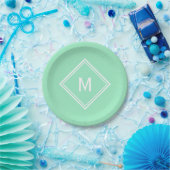 Modern stijlvol neo Mint Green Custom Monogram Papieren Bordje (Feest)