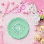 Modern stijlvol neo Mint Green Custom Monogram Papieren Bordje (Feest)