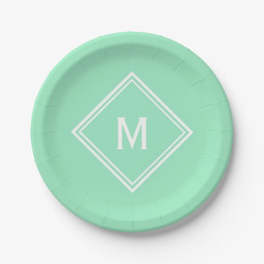 Modern stijlvol neo Mint Green Custom Monogram Papieren Bordje (Voorkant)