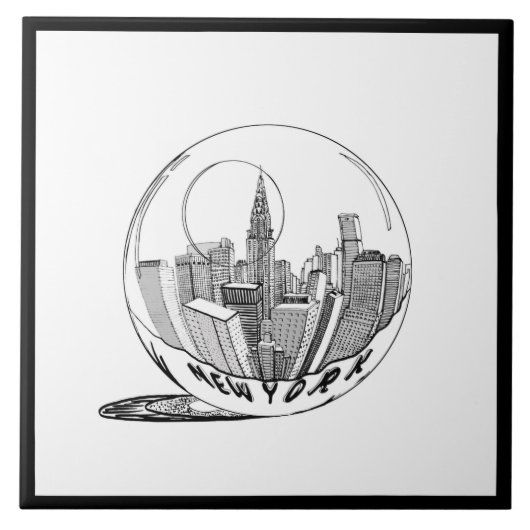 Modern stijlvol New York Sity in Ball Black White Tegeltje (Voorkant)