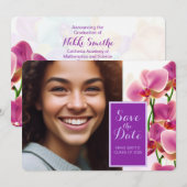 Modern Stijlvol Orchideeën Afstuderen Save the Dat Date (Voorkant / Achterkant)