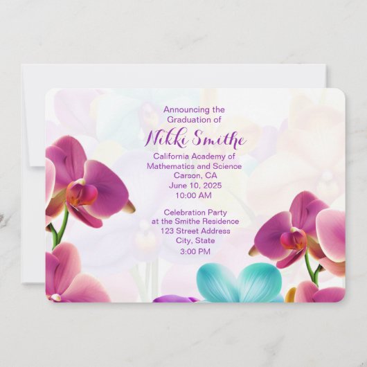 Modern Stijlvol Orchideeën Afstuderen Save the Dat Date (Achterkant)