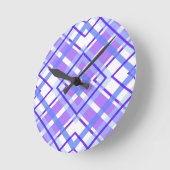 Modern stijlvol Paars blauw en wit gingham patroon Ronde Klok (Hoek)