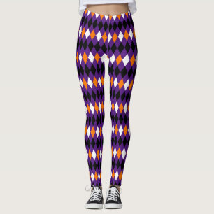 Modern stijlvol Paars Oranje Harlequin Pattern Leggings
