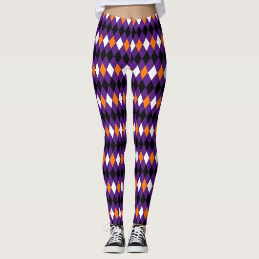 Modern stijlvol Paars Oranje Harlequin Pattern Leggings (Voorkant)
