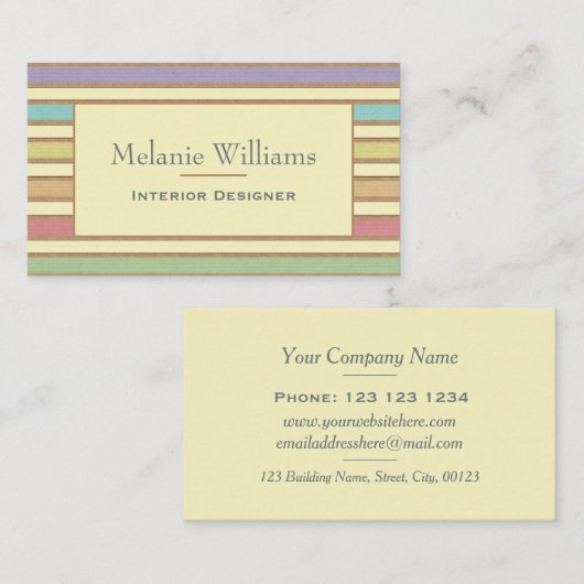 Modern stijlvol pasteelband striped visitekaartje (Voorkant / Achterkant)