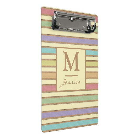 Modern stijlvol pasteeltje met gestreept monogram mini klembord (Schuin)