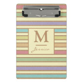 Modern stijlvol pasteeltje met gestreept monogram mini klembord (Voorkant)