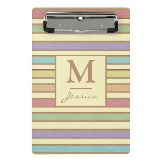 Modern stijlvol pasteeltje met gestreept monogram mini klembord (Voorkant)