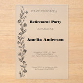 Modern stijlvol pensioen daisy zwart acryl uitnodigingen (Voorkant)