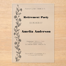 Modern stijlvol pensioen daisy zwart acryl uitnodigingen