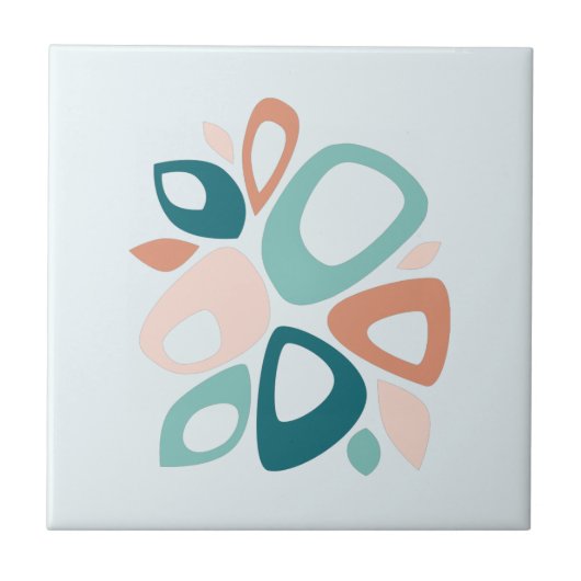 Modern stijlvol perzik Blauwgroen zalm Abstract pa Tegeltje (Voorkant)